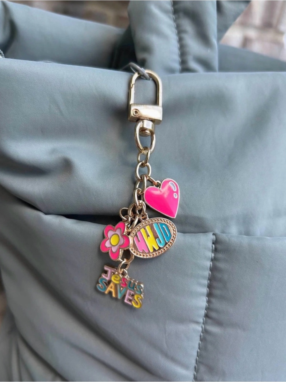 Pink Heart & Flower Keychain Bag Charm